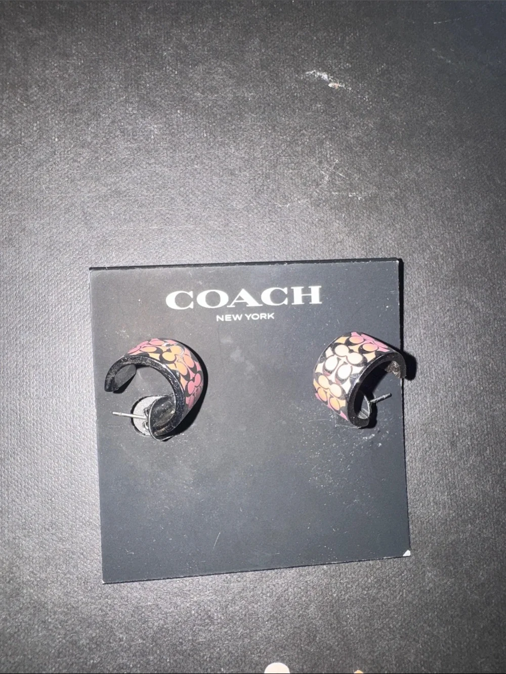 COACH Pink Signature Hoop Earrings with Silver-Tone Trim - Picture 2 of 3